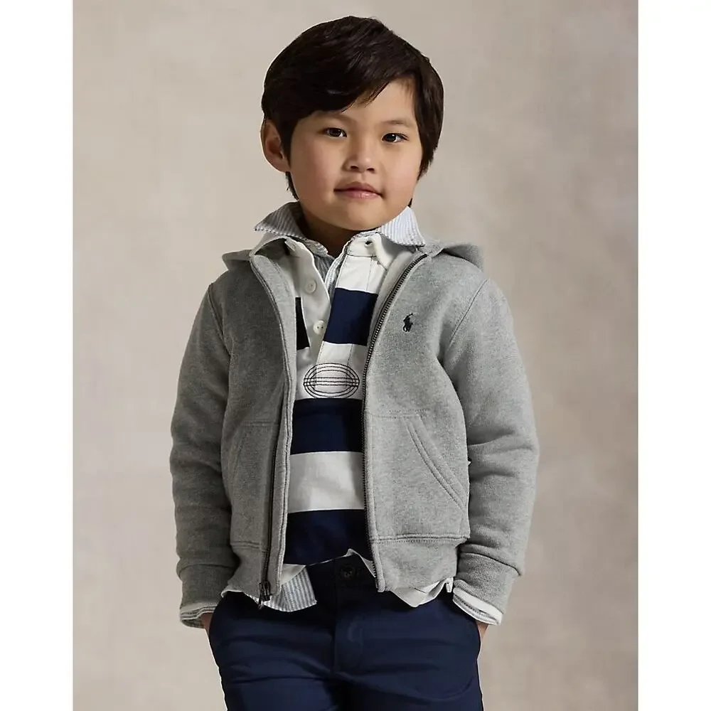 POLO Ralph Lauren Fleece Full Zip Hoodie Sweatshirt Heather Gray Boys 4T